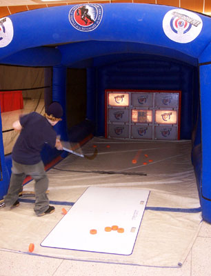 In Showdown, an electronic, full-sized hockey net provides shooters an opportunity to play a variety of games.