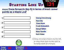 Starting Line-Up Screen