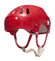 Helmet worn by Soviet Union forward Alexandre Yakushev during the eight games of the 1972 Summit Series against Canada.
