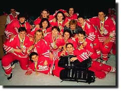 Canadian Women's Hockey team  celebrating their 1994 World Championship