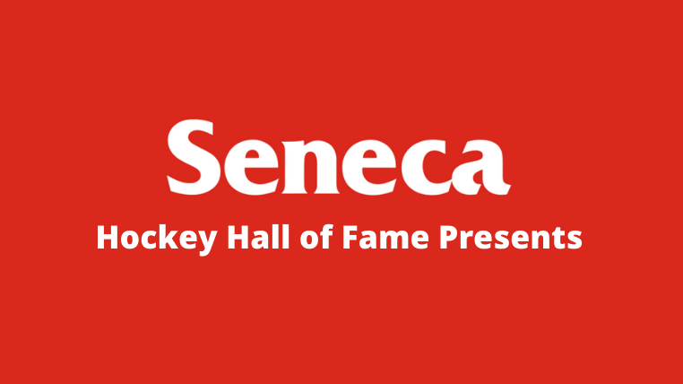White Seneca College logo sits on abackground of read. Logo reads: Seneca.