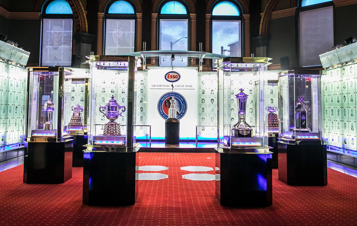 The Esso Great Hall is home to the Stanley Cup, all major NHL trophies and recognition structures for individuals selected into Honoured Membership in the Hockey Hall of Fame.