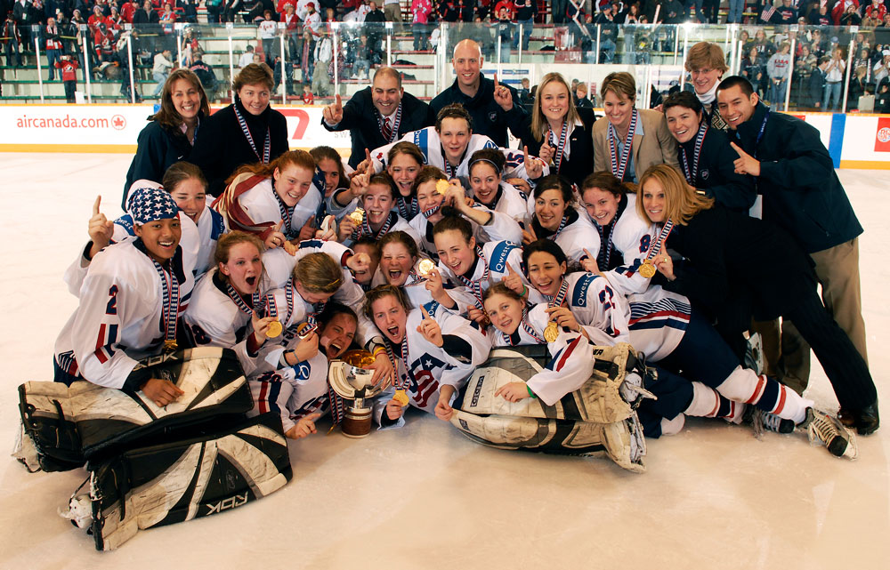 Team USA poses with their gold medals at the first IIHF Ice Hockey U18 Women’s World Championship.