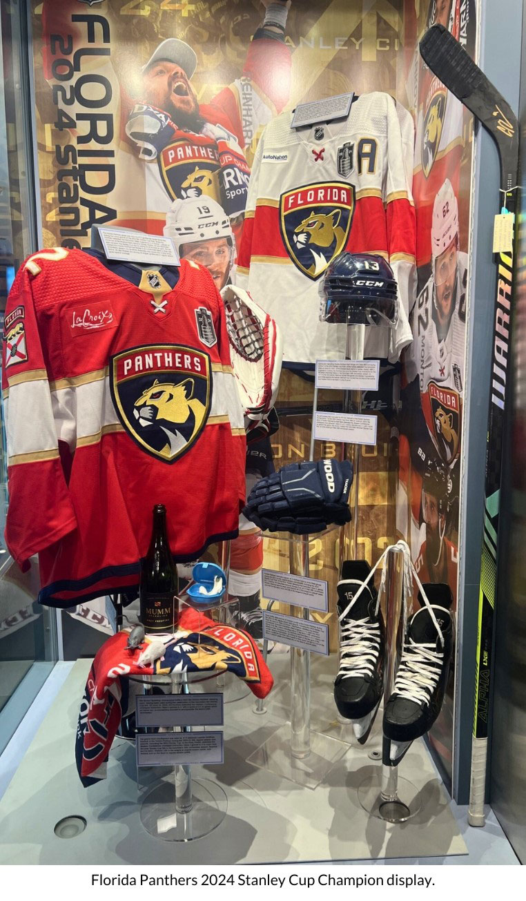 Now on display in the Hyundai NHL Zone is an extensive exhibit dedicated to the 2024 Stanley Cup Champion Florida Panthers. This exhibit features game-worn artifacts and memorabilia from the Stanley Cup Final showcasing the franchise’s first championship.